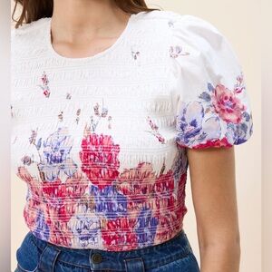 Cleobella Rya Top Camellia Floral Smocked Puff Sleeve Crop Blouse Size S NWT